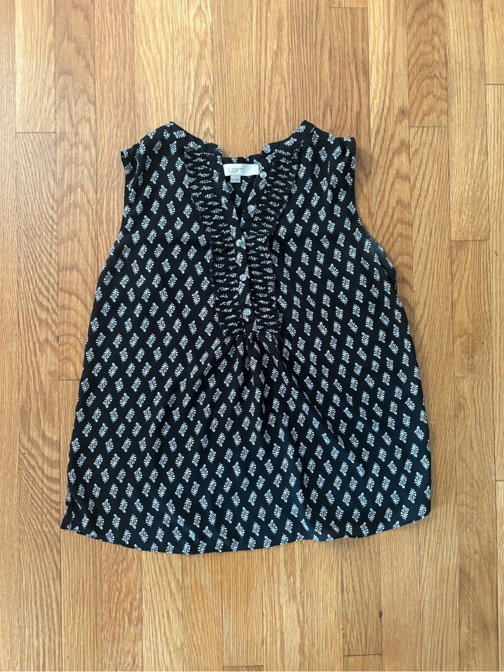 LOFT Black and White Ruffle Front Sleeveless Camisole
